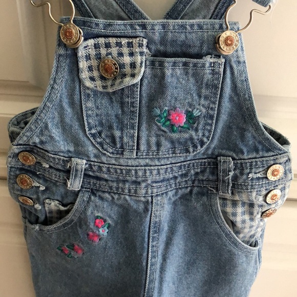 🎀 Cuteness Overload - Suspenders, Gingham, Flowers embroidered cotton jeans - Picture 1 of 6